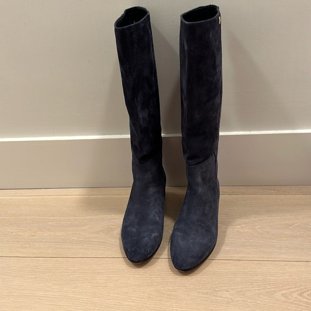 Navy Suede Jimmy Choo Boots.  Slight internal wedge